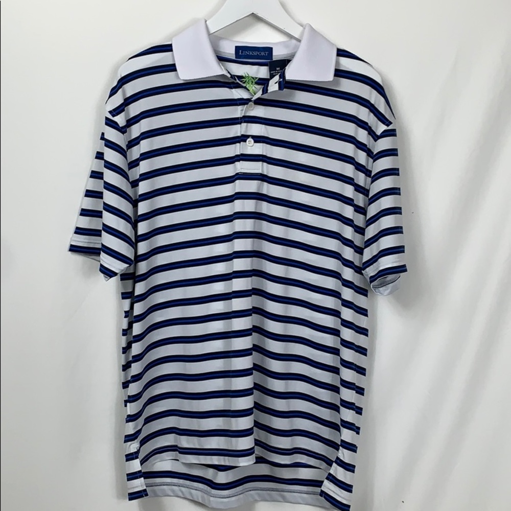 Linksport EcoTec white/blue striped golf polo Med.
